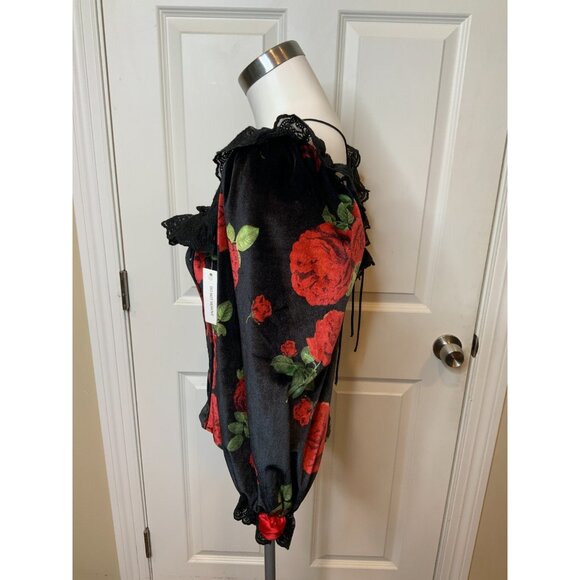 For Love & Lemons Black Red Rose Velvet Yara Top NWT $189 Size Medium - Picture 9 of 11